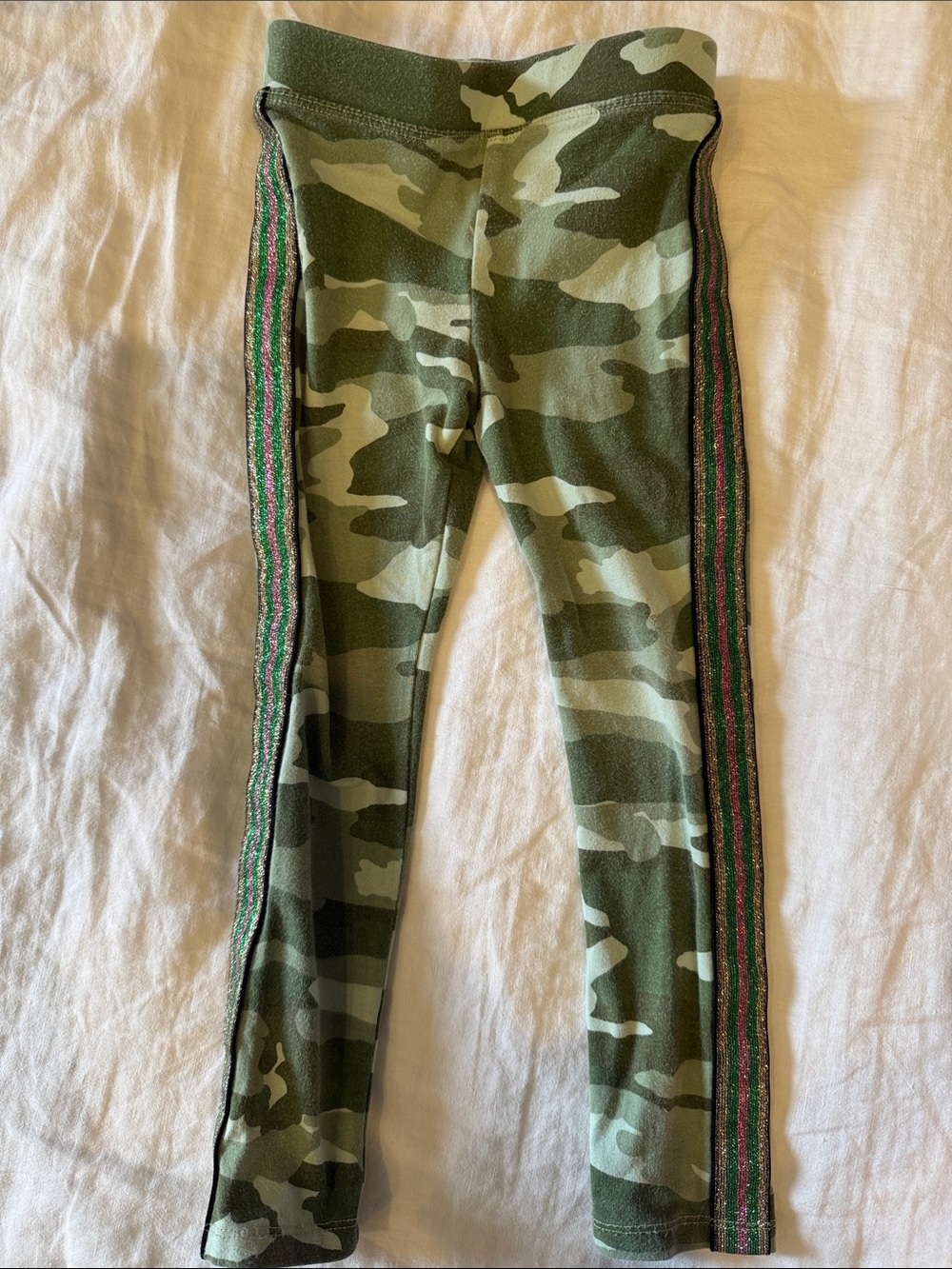 Crewcuts Girls' Green Camo Leggings with Pink Metallic Side Stripes